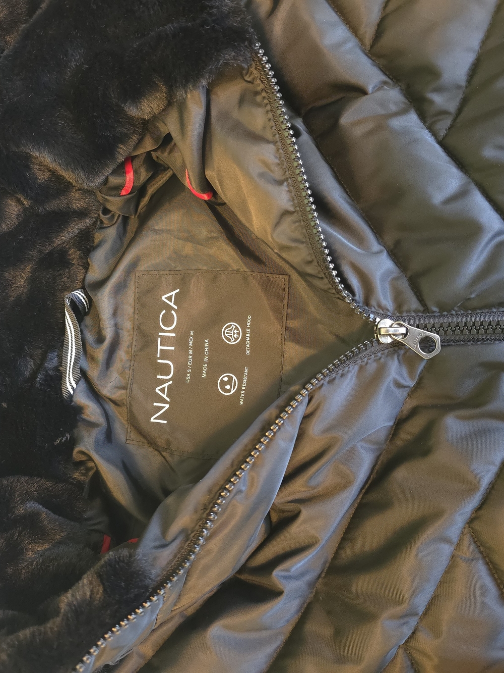 Nautica Black Quilted Hooded Puffer Jacket Sz S - Picture 4 of 7